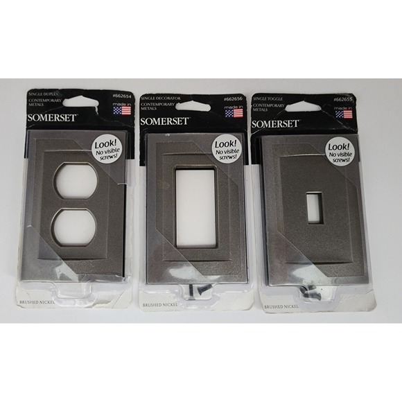 Somerset Other - Somerset Wall Plate Set 3pc Brushed Nickel NEW Toggle Duplex Decorator Metal